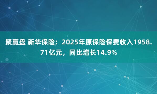 聚赢盘 新华保险：2025年原保险保费收入1958.71亿元，同比增长14.9%